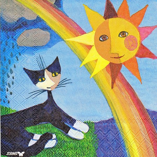 Serviette chat rosina wachtmeister soleil et arc en ciel