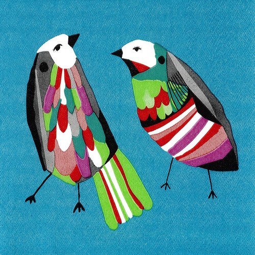 Petite serviette 25x25 peinture oiseau multicolor