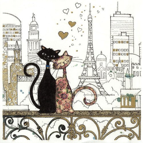 Serviette les chats amoureux sur le balcon paris