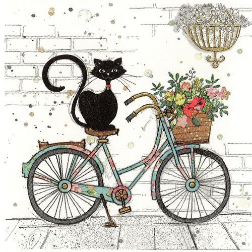 Serviette le chat sur le vélo fleuri paris