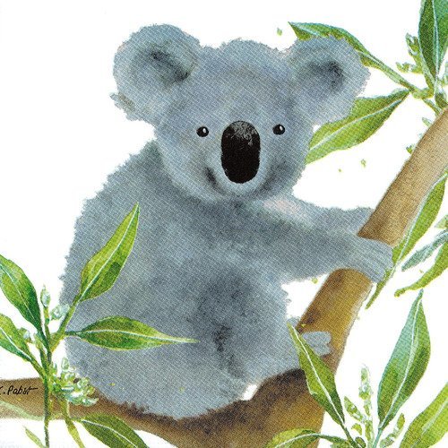 Serviette pastel koala et plantes tropicales hibiscus
