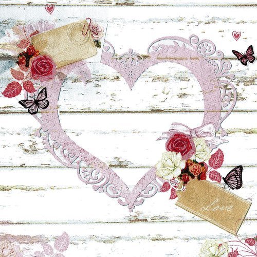 Serviette coeur roses anciennes shabby chic