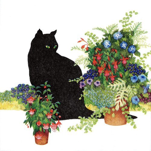 Serviette le chat noir dans les fleurs
