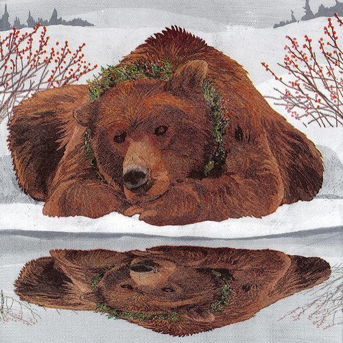 Serviette l'ours dans la neige et son reflet