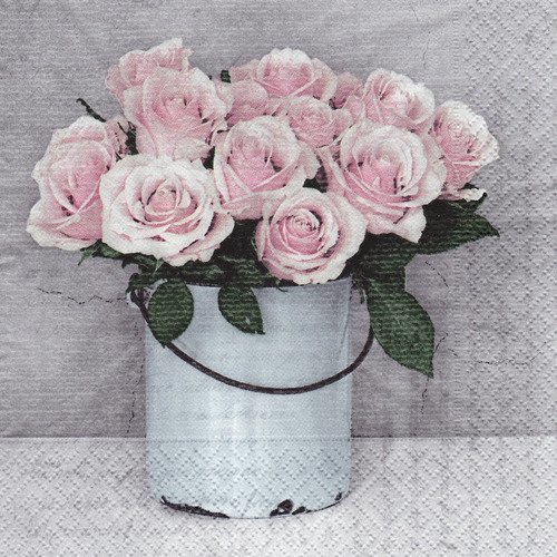 Serviette seau de roses rétro vase emaillé