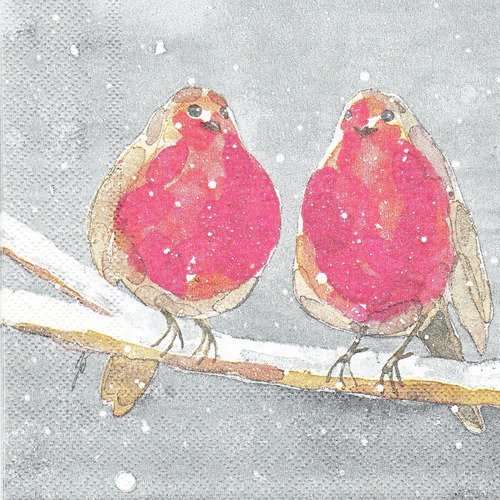 Serviette oiseau rouge gorge aquarelle sous la neige