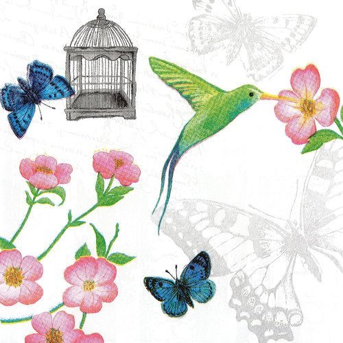 Serviette oiseau colibri fleur et papillon shabby