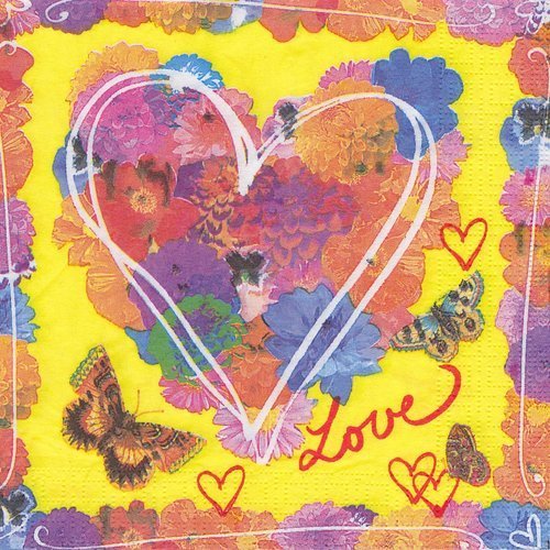 Serviette coeur de fleurs et papillon 