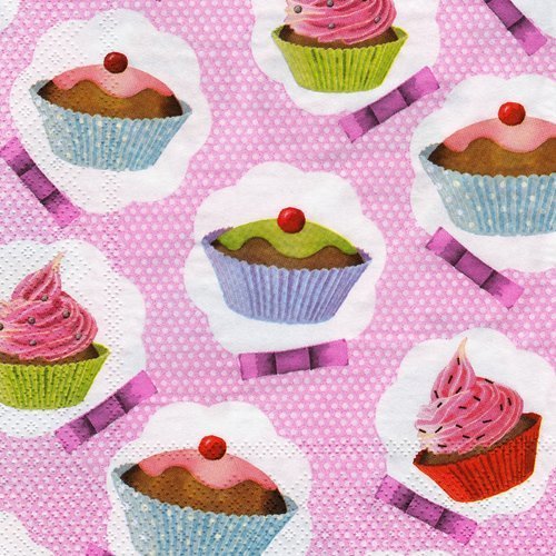 Serviette petit muffin et cup-cake fond rose 