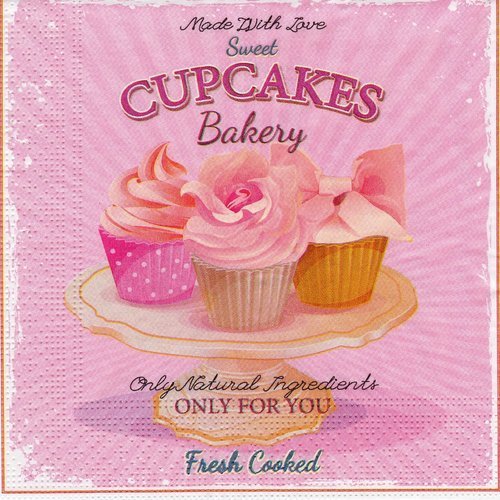Serviette sweet cupcakes bakery sur fond rose 