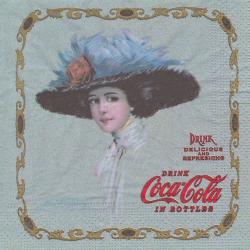 Serviette coca cola jeune femme au chapeau elégant 