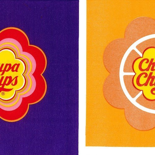 Lot de 2 serviettes la sucette des gourmands chupa chups fleur violette et orange