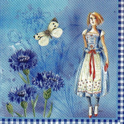 Serviette lady bleuet fleur de champs et papillon
