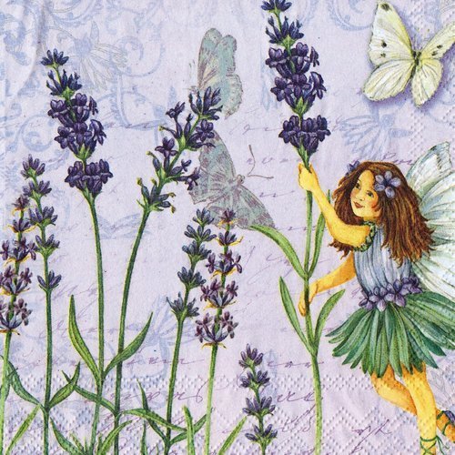 Serviette flower fairies fée des lavandes et papillon coccinelle