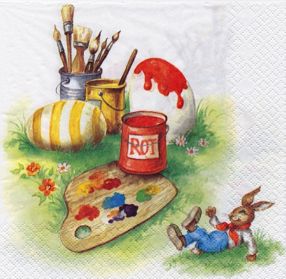 Serviette petit lapin artiste peintre palette peinture - Un grand marché