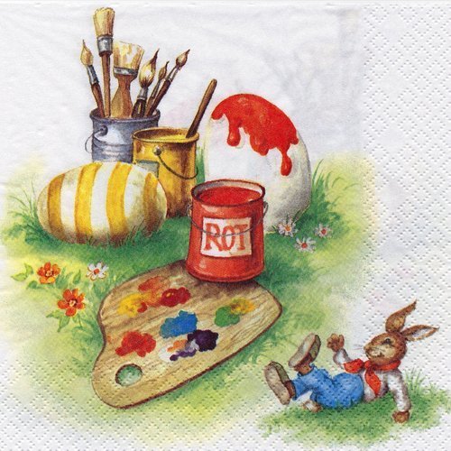 Serviette petit lapin artiste peintre palette peinture