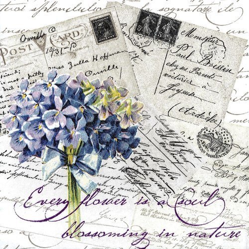 Serviette lettre bouquet de violettes amour caché
