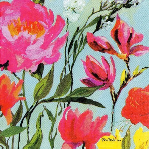 Serviette tableau pastel tulipier et pivoine
