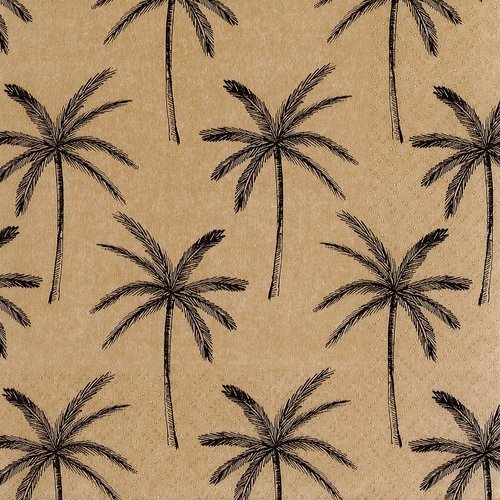 Serviette décor de petits palmiers jungle tropical style fond tissus beige