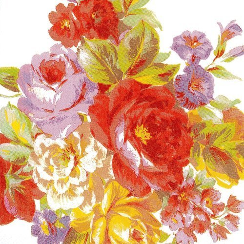 Serviette peinture bouquet de rose orangé et mauve romantique