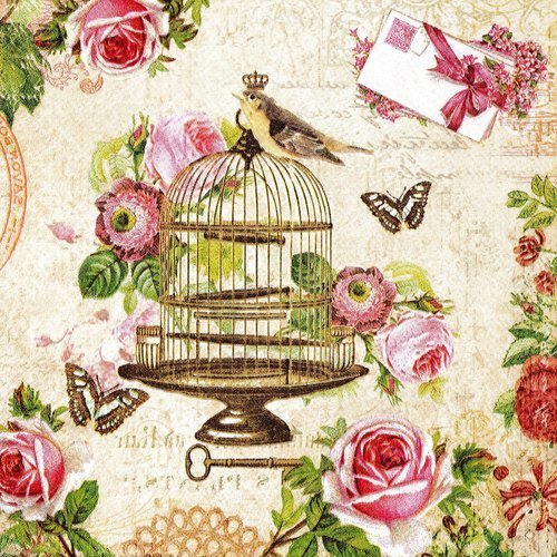 Serviette la cage aux oiseaux lettre et rose shabby chic