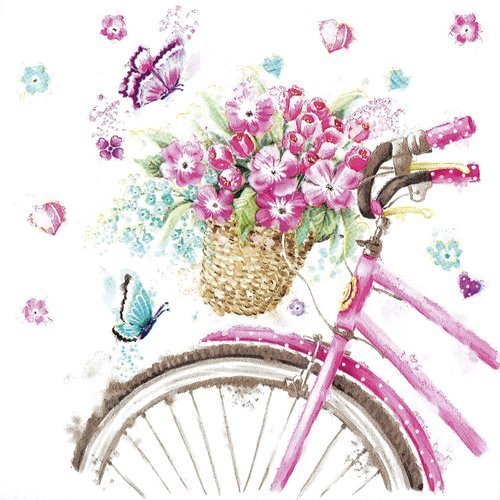 Serviette vélo rose panier de primevère rétro et papillon