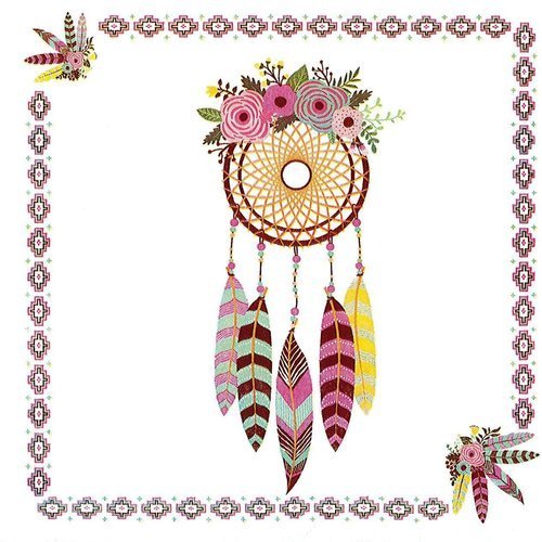 Serviette attrape-rêve décoré de plumes et de rose 