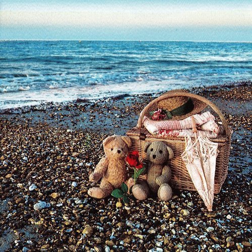Serviette les ours romantiques à la mer picnic sur la plage