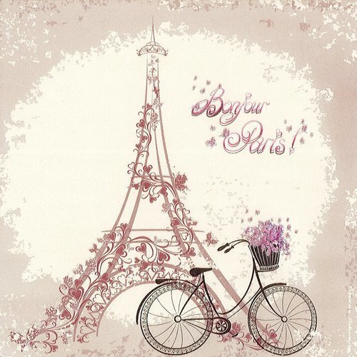 Serviette bonjour paris tour eiffel décorée de fleur et vélo fleuri de rose