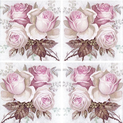 Serviette 4 petites vignettes bouquet de roses anciennes romantique