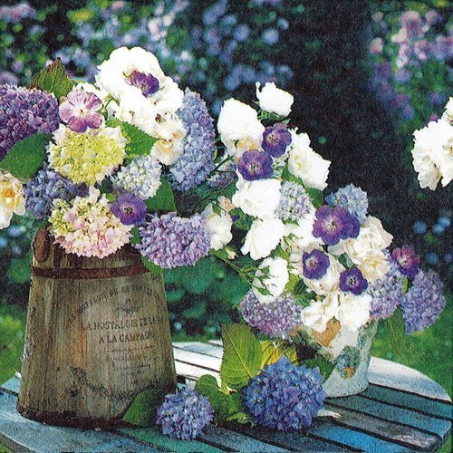 Serviette papier bouquet du jardin hortensia fleurs blanches