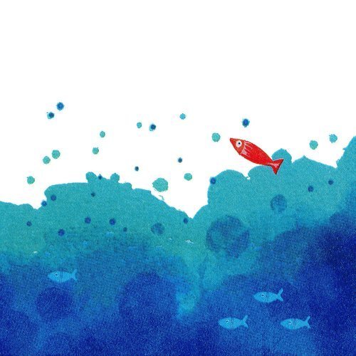 Serviette papier petit poisson rouge dans les vagues 