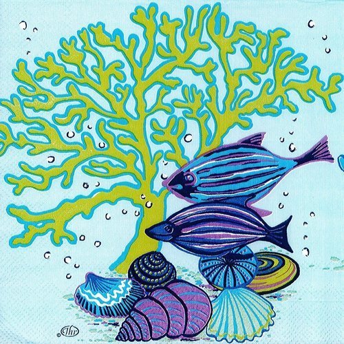 Serviette papier corail etoile de mer hippocampe poisson exotique ciel