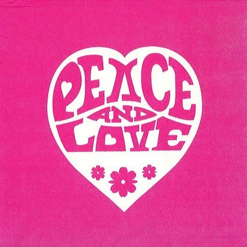 Serviette papier coeur  rose peace and love hippie fleur rétro année 70