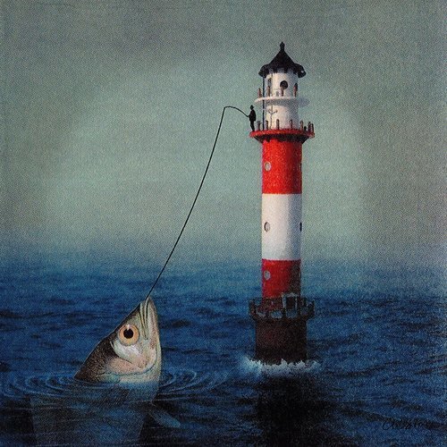 Serviette papier pêche au gros du phare en mer fantastique