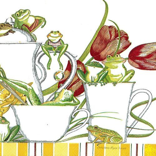 Serviette papier grenouille en fête dans les tasses de thé