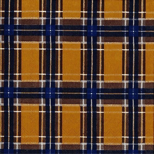 Serviette papier style tissus vintage ecossais maron et bleu