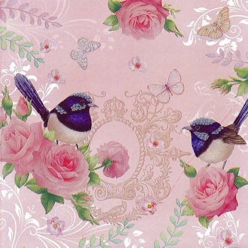 Serviette papier oiseau sur rose décor shabby chic rose
