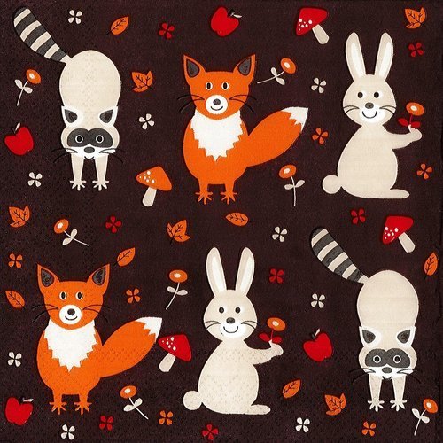 Serviette papier petit renard raton laveur et lapin