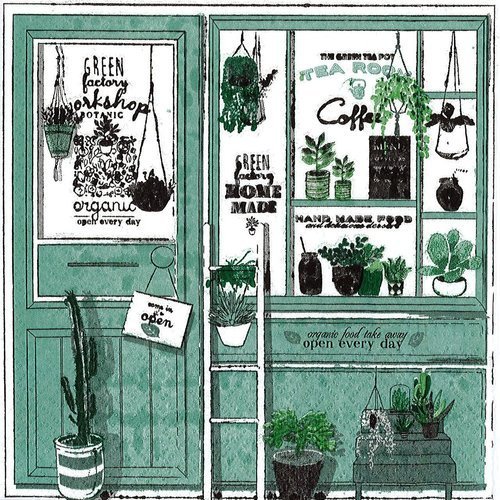 Serviette papier vitrine herboristerie green factory