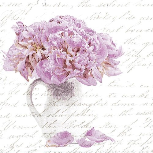 Serviette rétro vase fleur de pivoine rose poudrée lettre romance 