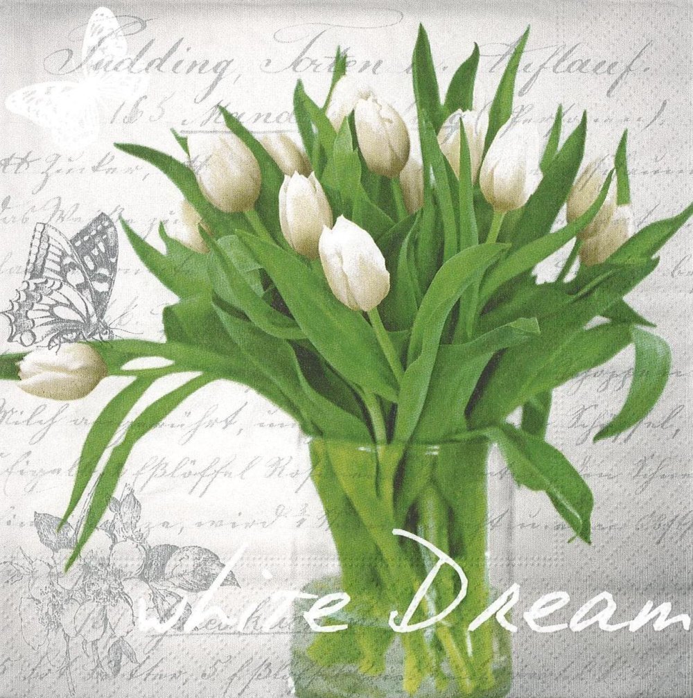 Serviette papier bouquet de tulipes blanche papillon shabby chic - Un grand  marché
