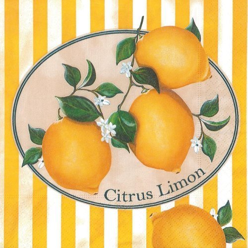 Serviette papier tableau citrus lemon fleur et fruit citron rayure jaune