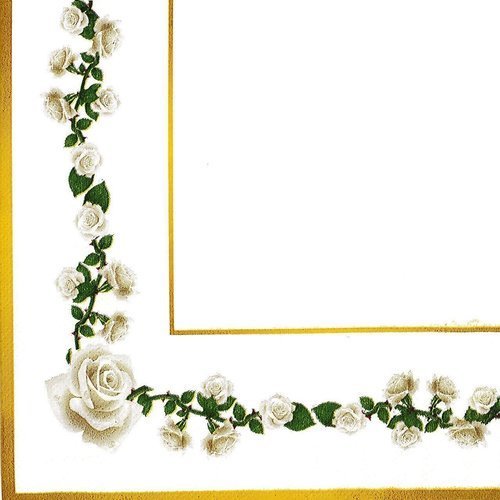 Serviette papier guirlande de rose blanche bordure dorée