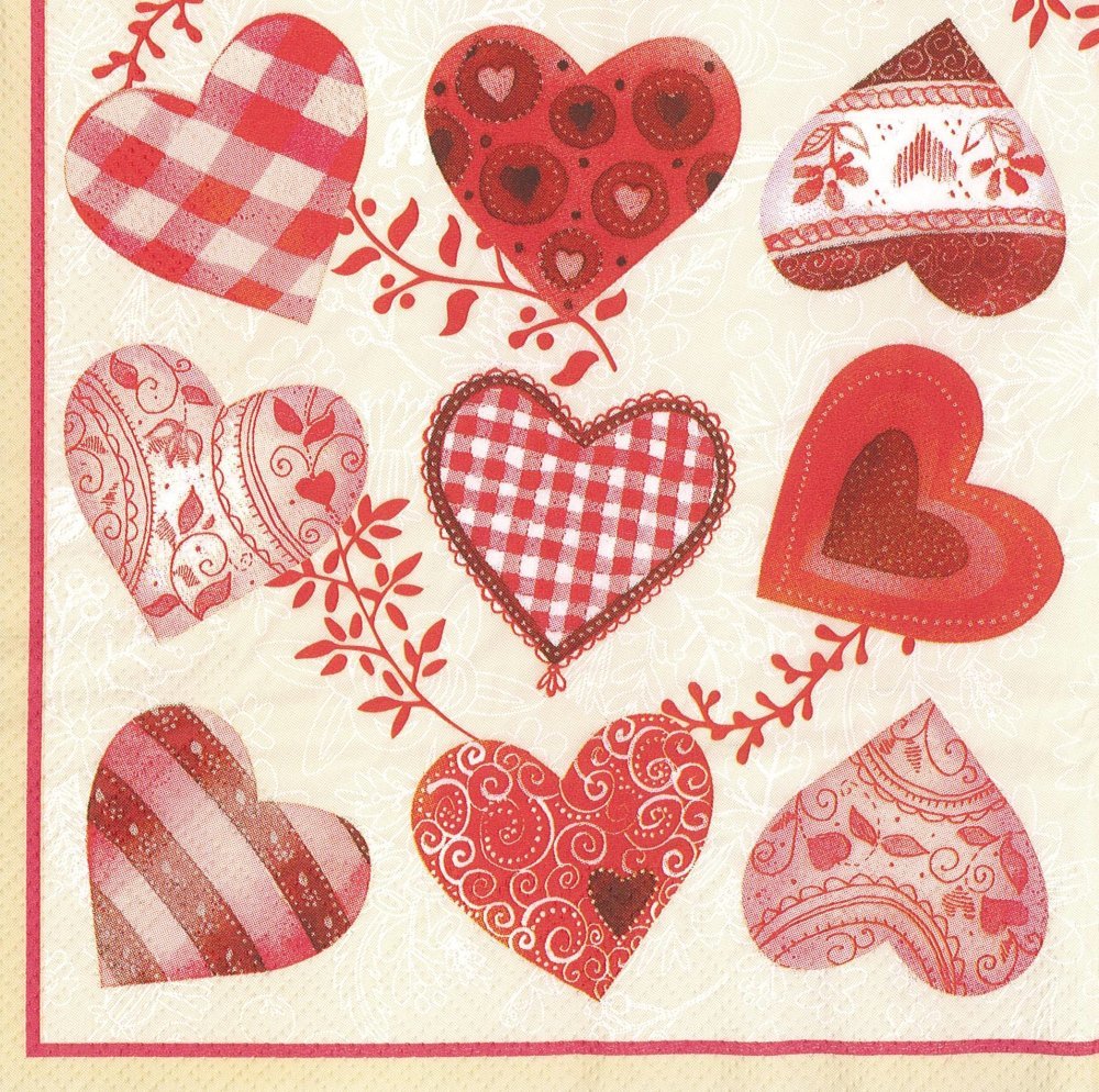 Serviettes en papier Petits coeurs Amour Mariage Paper Napkins Little Hearts 