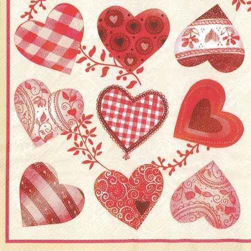 Serviette papier love petits coeurs rouge passion