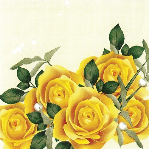 Serviette papier bouquet de roses jaune et perle précieuse