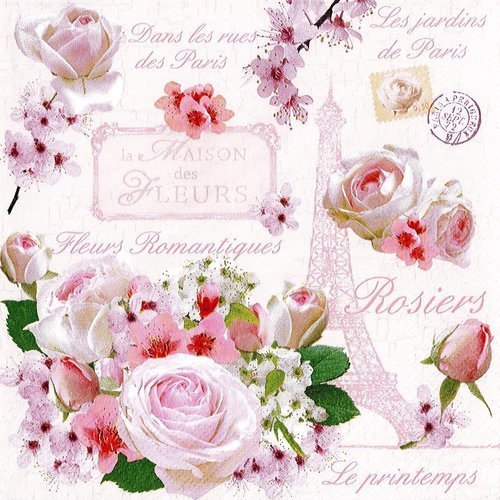 Serviette papier rose romantique romance tour eiffel paris