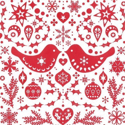 Serviette papier famille oiseau décoration de noel etoile neige rouge