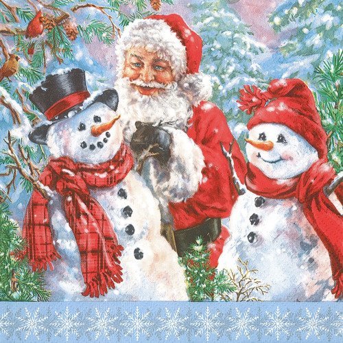 2 Serviettes en papier Père Noël Homme de neige Paper Napkins Snowman Santa 
